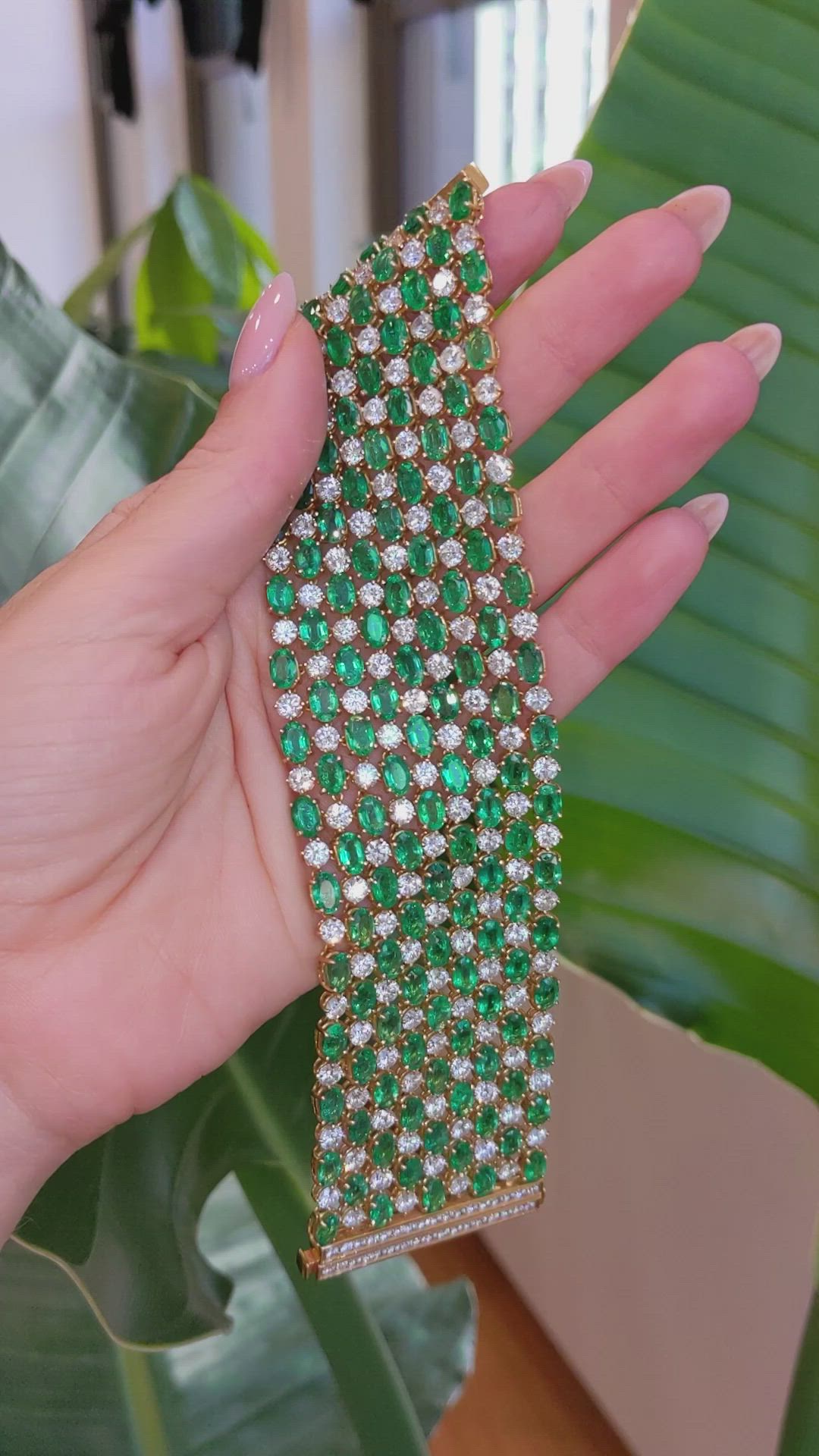 50.00 Ct.Tw. Emerald Natural Diamond Accent Stones Bracelet, 14K Yellow Gold Size Video
