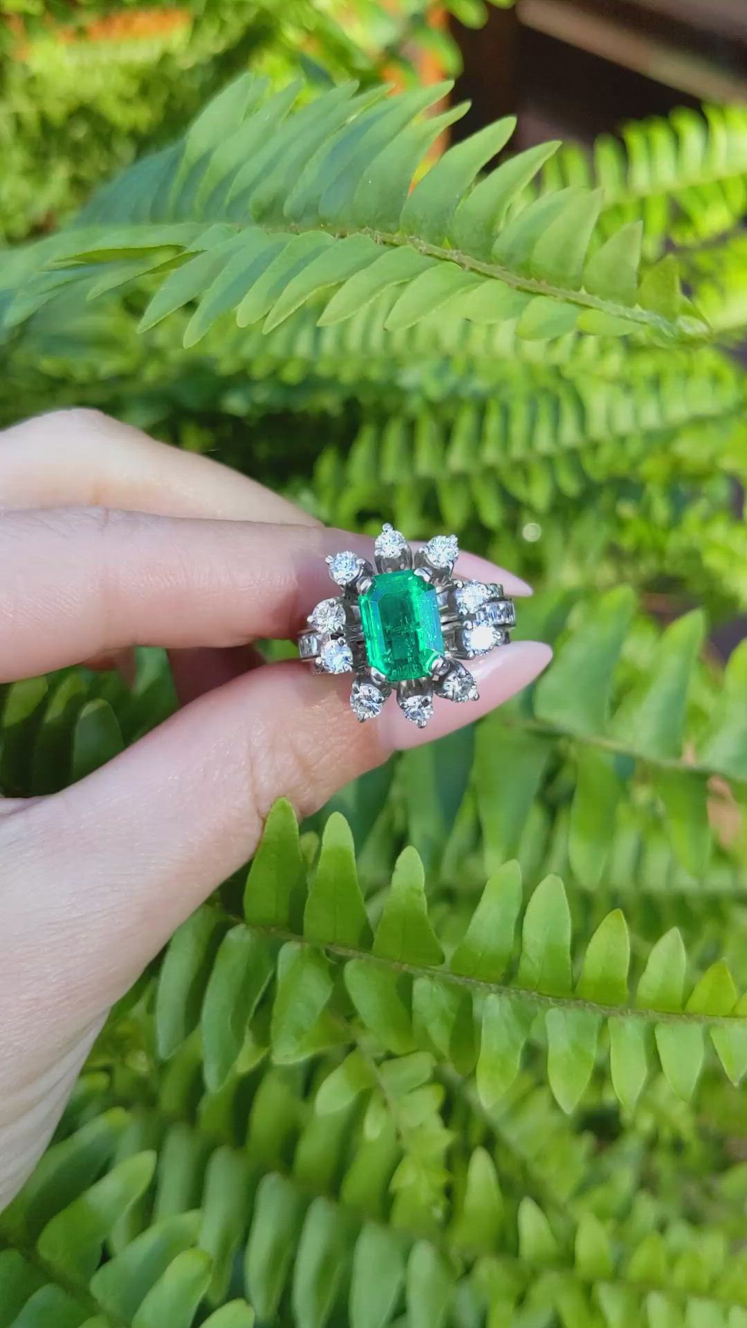 3.50 Ct. Emerald Natural Diamond Antique Style Ring, Platinum 950 Size Video