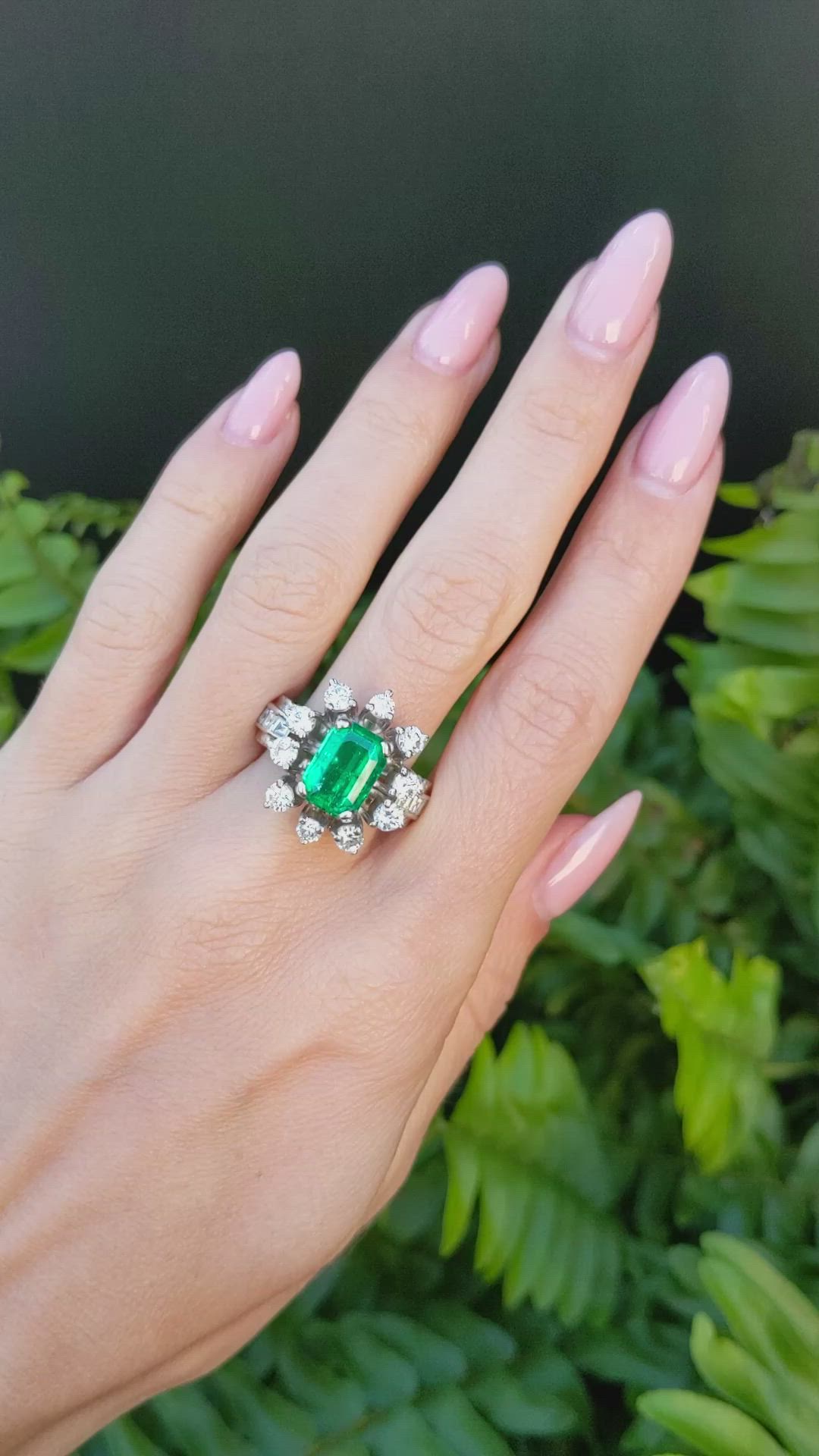 3.50 Ct. Emerald Natural Diamond Antique Style Ring, Platinum 950 Size Video