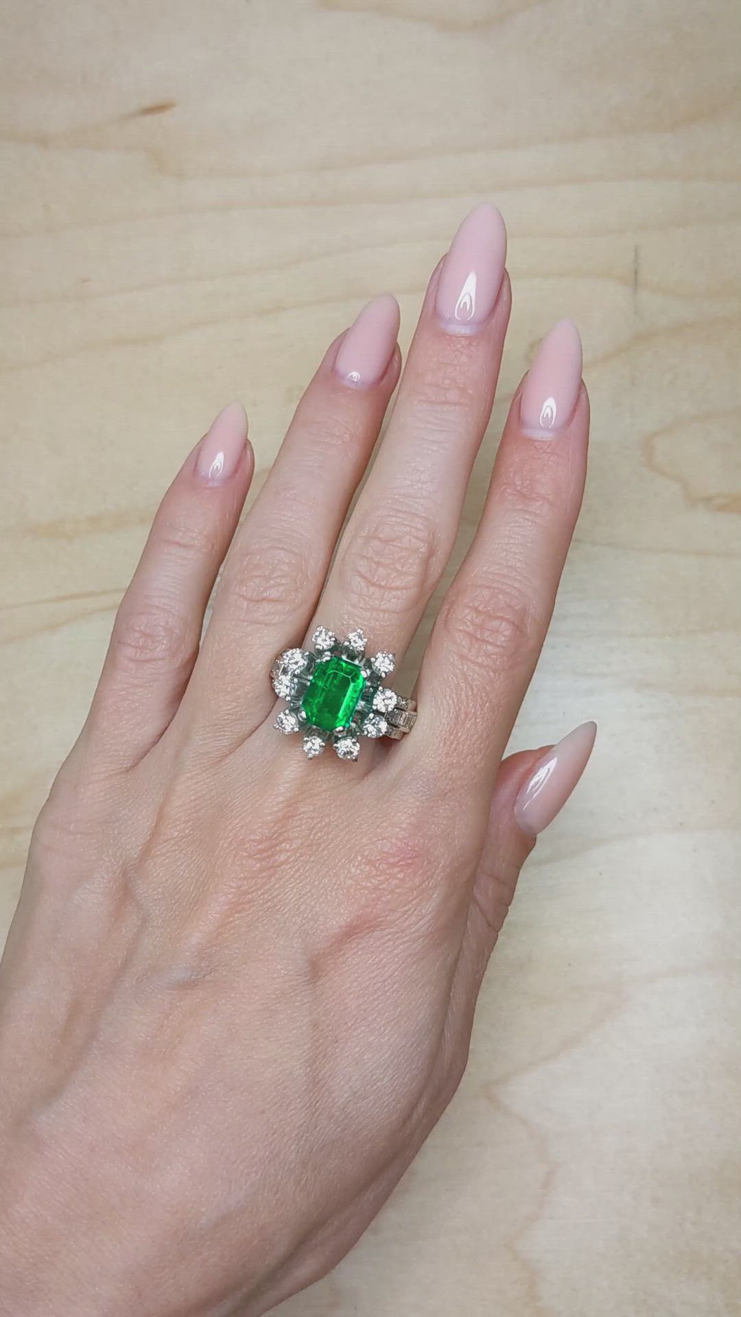 3.50 Ct. Emerald Natural Diamond Antique Style Ring, Platinum 950 Size Video
