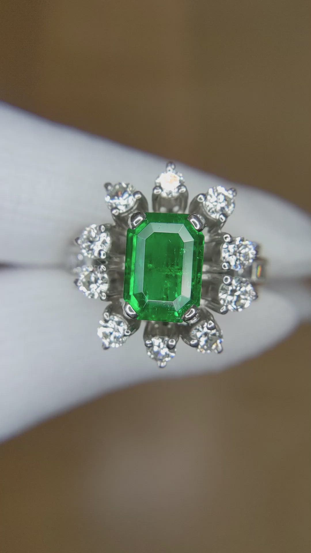 3.50 Ct. Emerald Natural Diamond Antique Style Ring, Platinum 950 Size Video