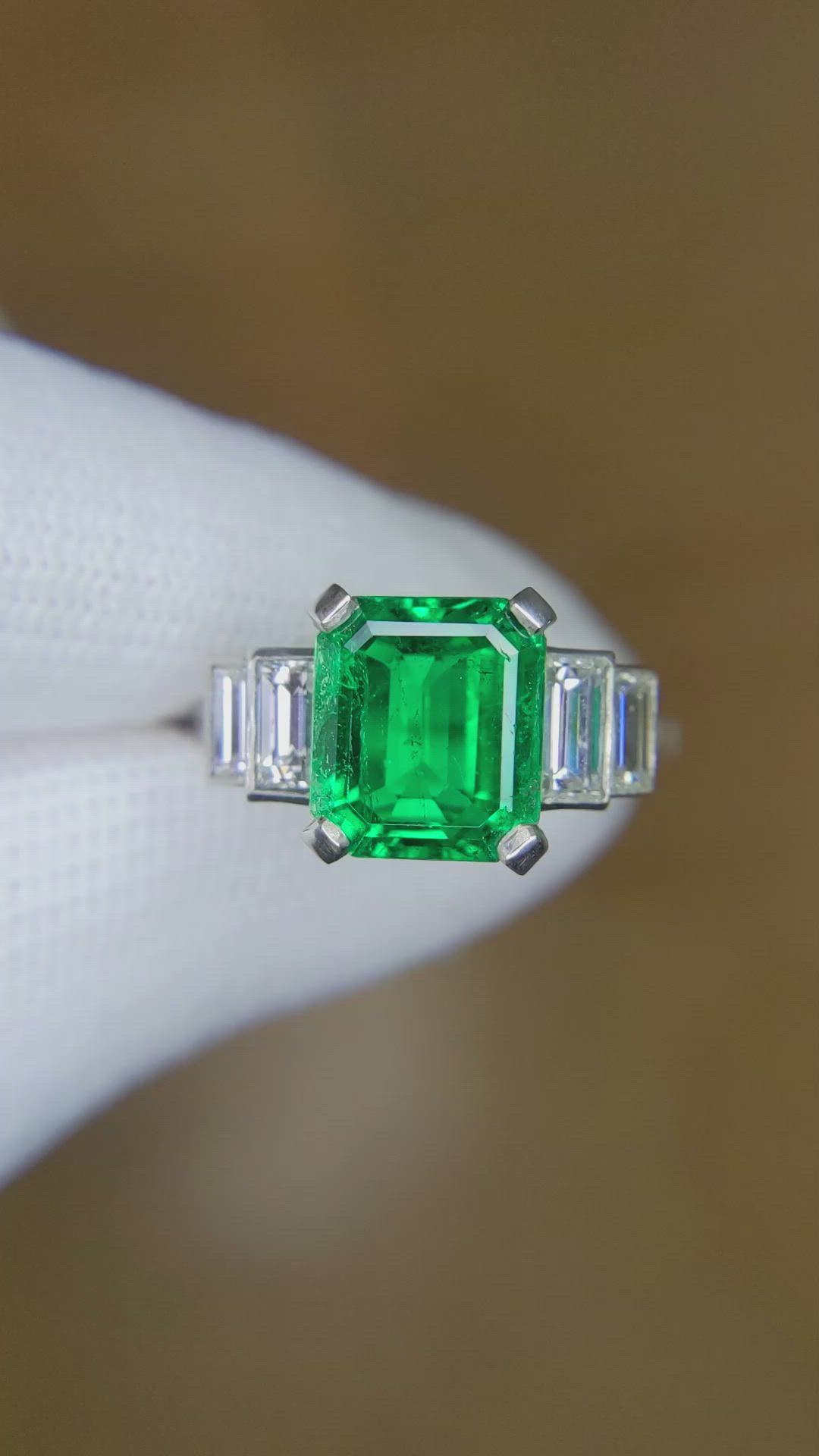 3.21 Ct. Emerald Natural Diamond Accent Stones Ring, 14K White Gold Size Video