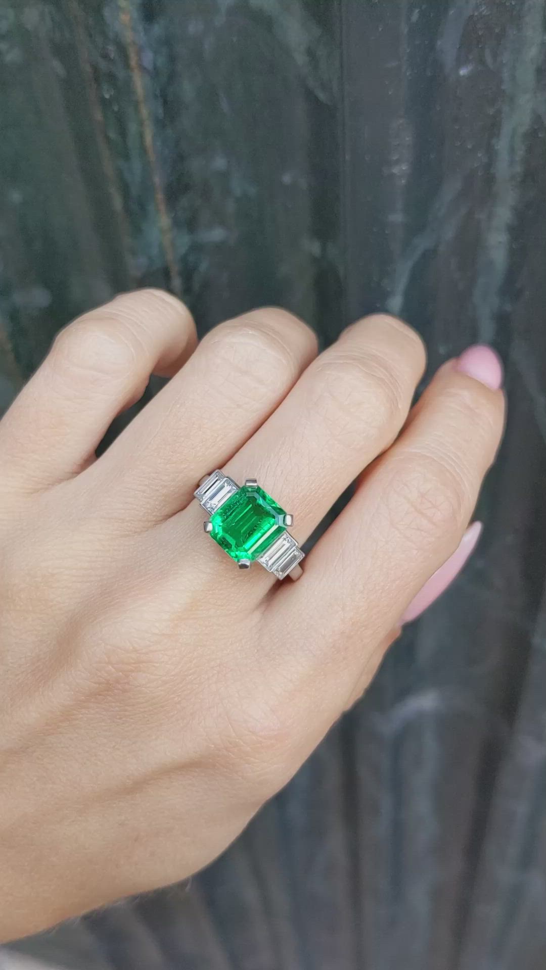 3.21 Ct. Emerald Natural Diamond Accent Stones Ring, 14K White Gold Size Video