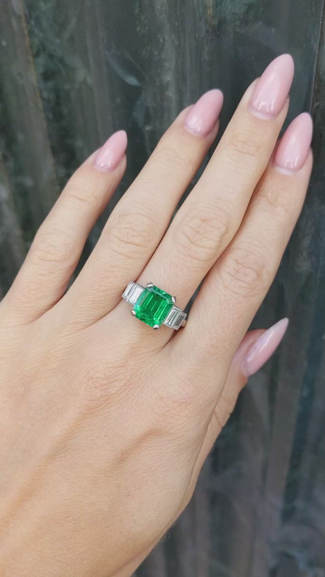 3.21 Ct. Emerald Natural Diamond Accent Stones Ring, 14K White Gold Size Video