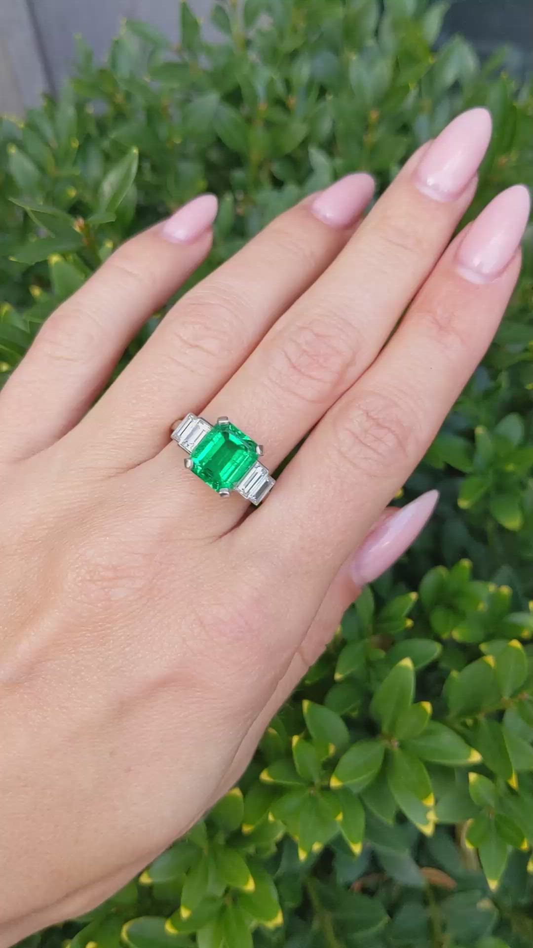 3.21 Ct. Emerald Natural Diamond Accent Stones Ring, 14K White Gold Size Video
