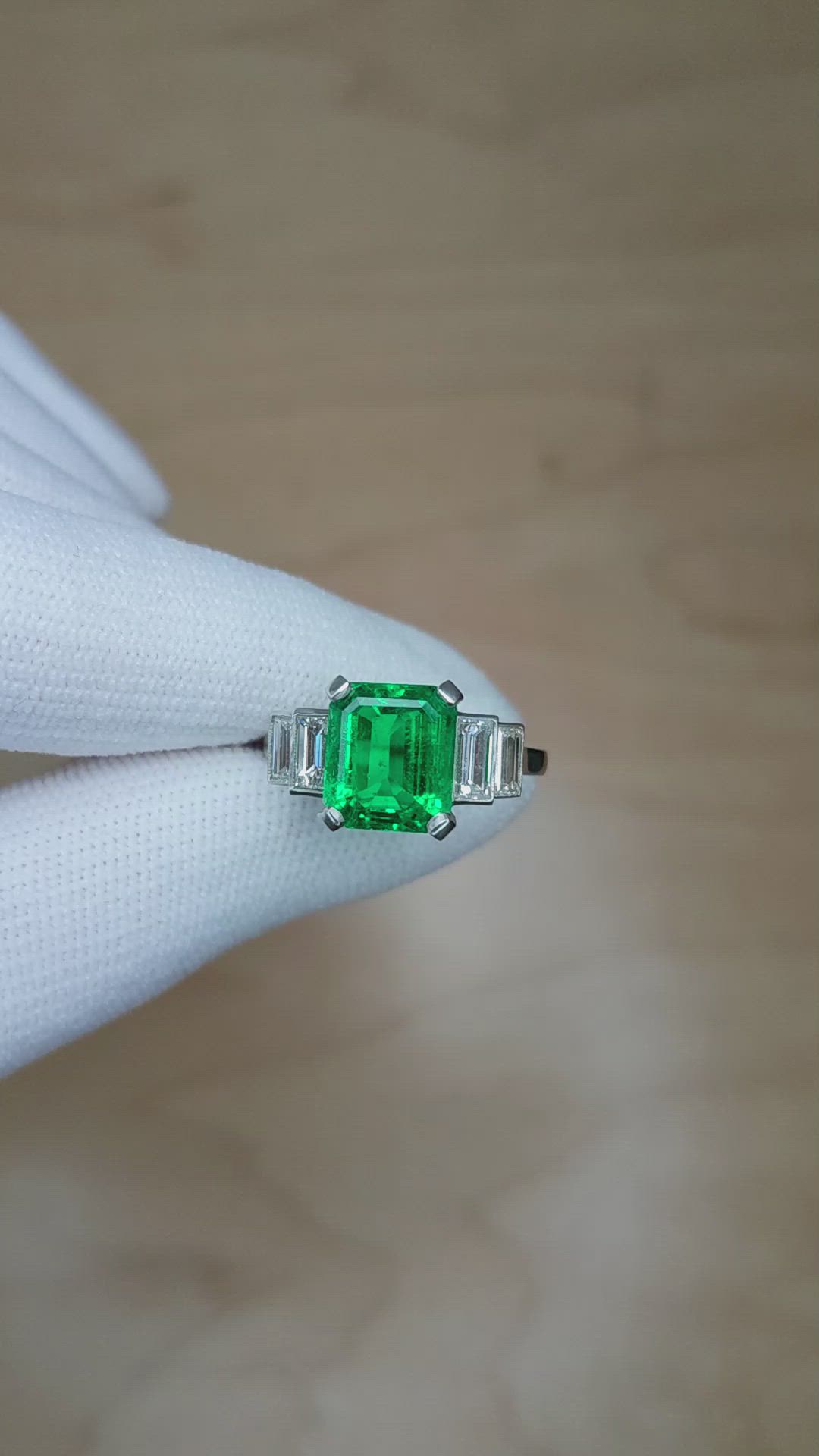 3.21 Ct. Emerald Natural Diamond Accent Stones Ring, 14K White Gold Size Video