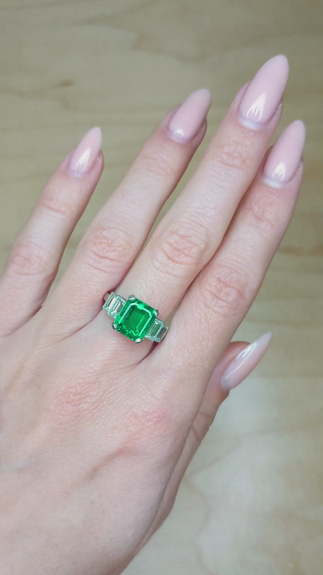 3.21 Ct. Emerald Natural Diamond Accent Stones Ring, 14K White Gold Size Video