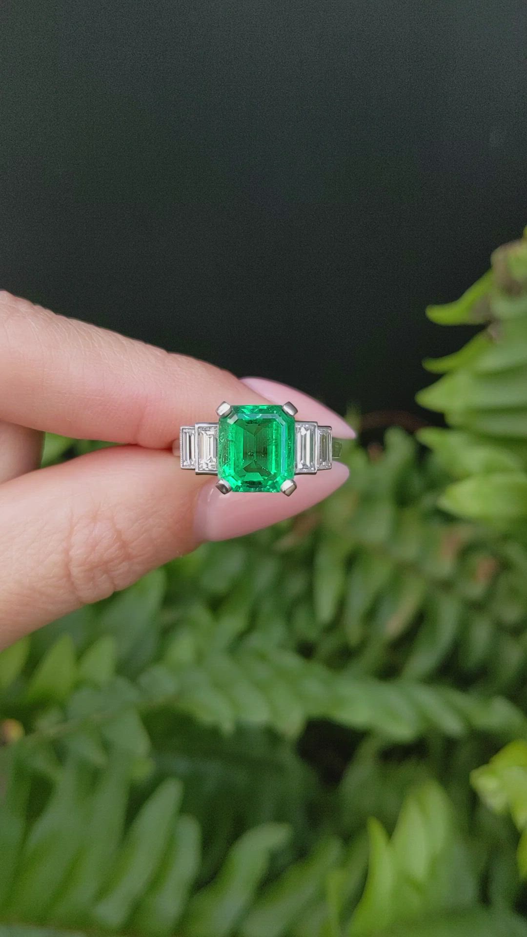 3.21 Ct. Emerald Natural Diamond Accent Stones Ring, 14K White Gold Size Video
