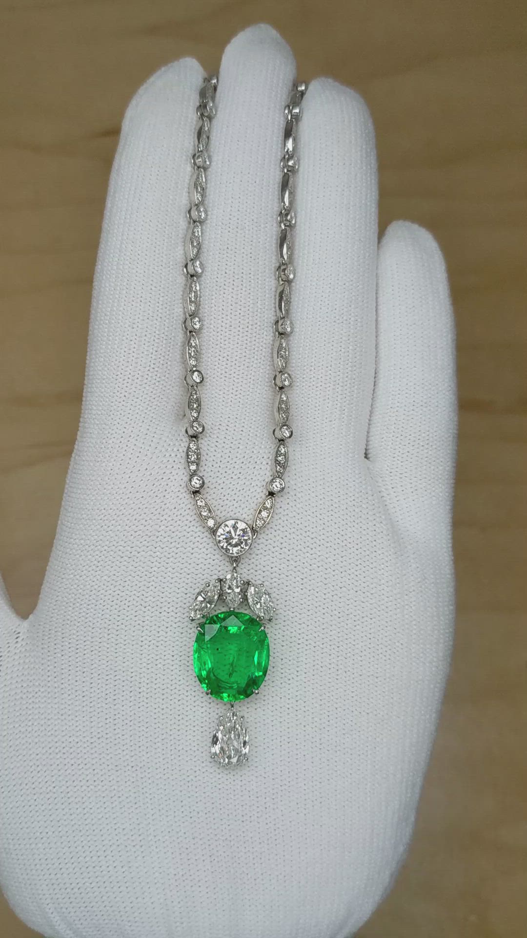 7.00 Ct. Emerald Natural Diamond Pave Necklace, Platinum 950 Size Video