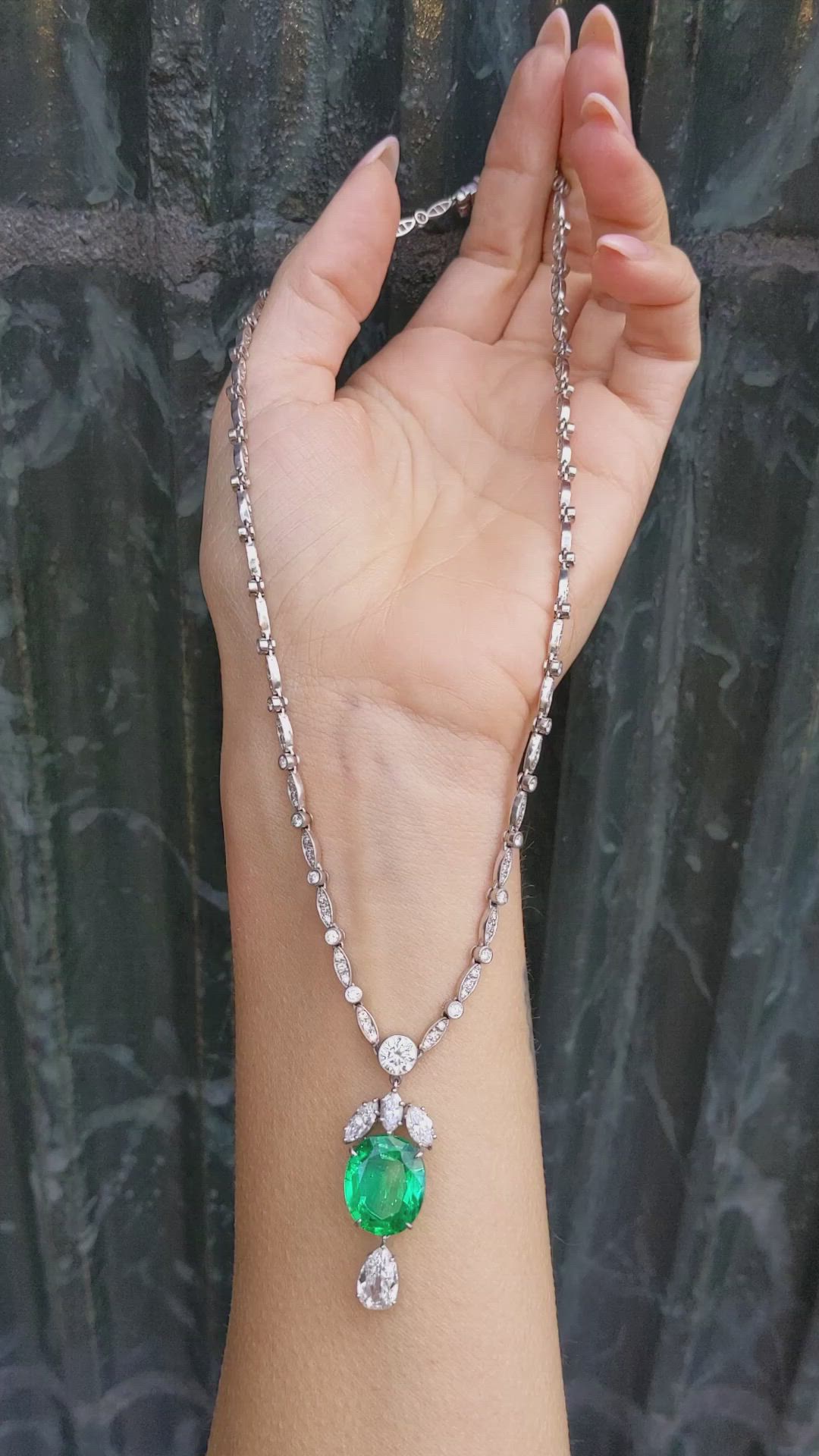 7.00 Ct. Emerald Natural Diamond Pave Necklace, Platinum 950 Size Video