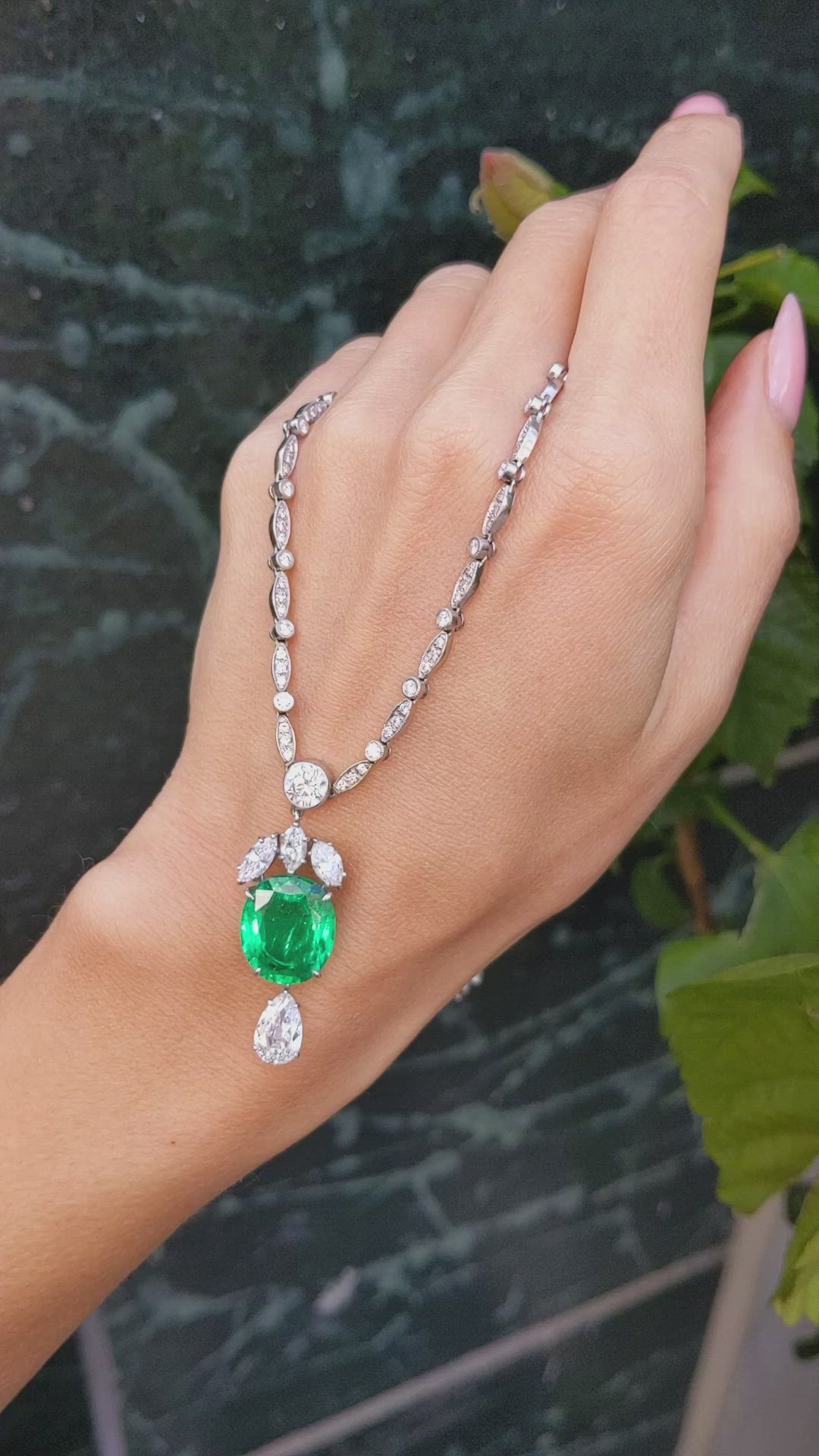 7.00 Ct. Emerald Natural Diamond Pave Necklace, Platinum 950 Size Video