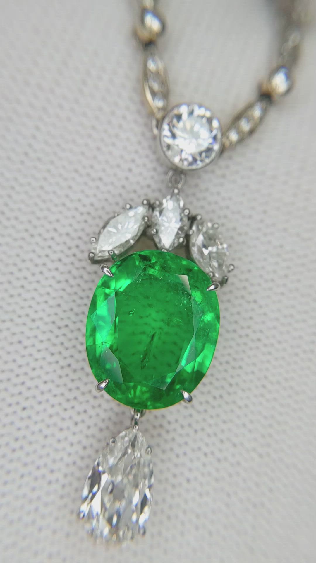 7.00 Ct. Emerald Natural Diamond Pave Necklace, Platinum 950 Size Video