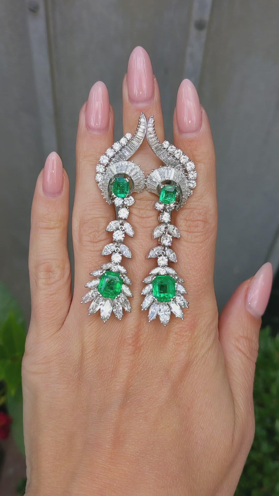 6.50 Ct.Tw. Emerald Natural Diamond Accent Stones Earrings, 14K White Gold Size Video