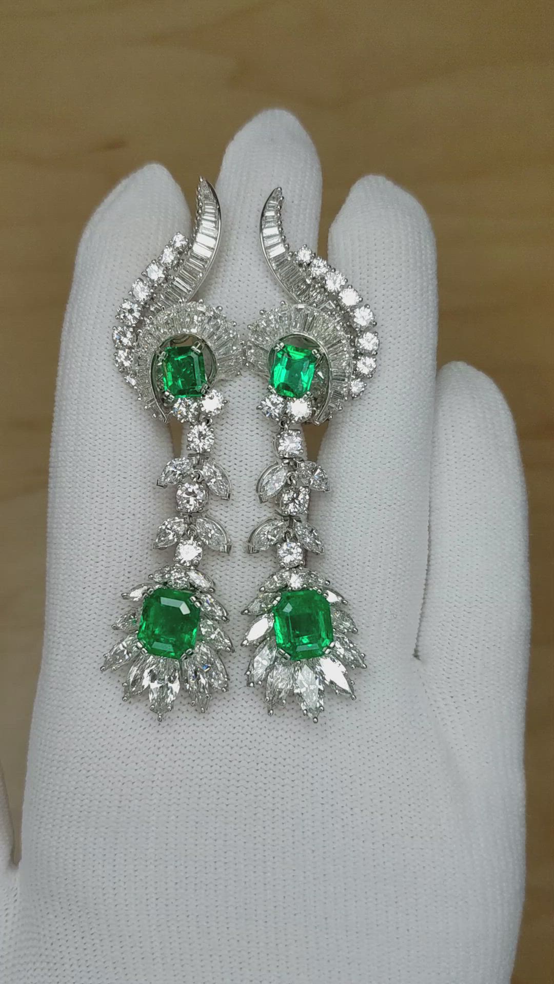 6.50 Ct.Tw. Emerald Natural Diamond Accent Stones Earrings, 14K White Gold Size Video