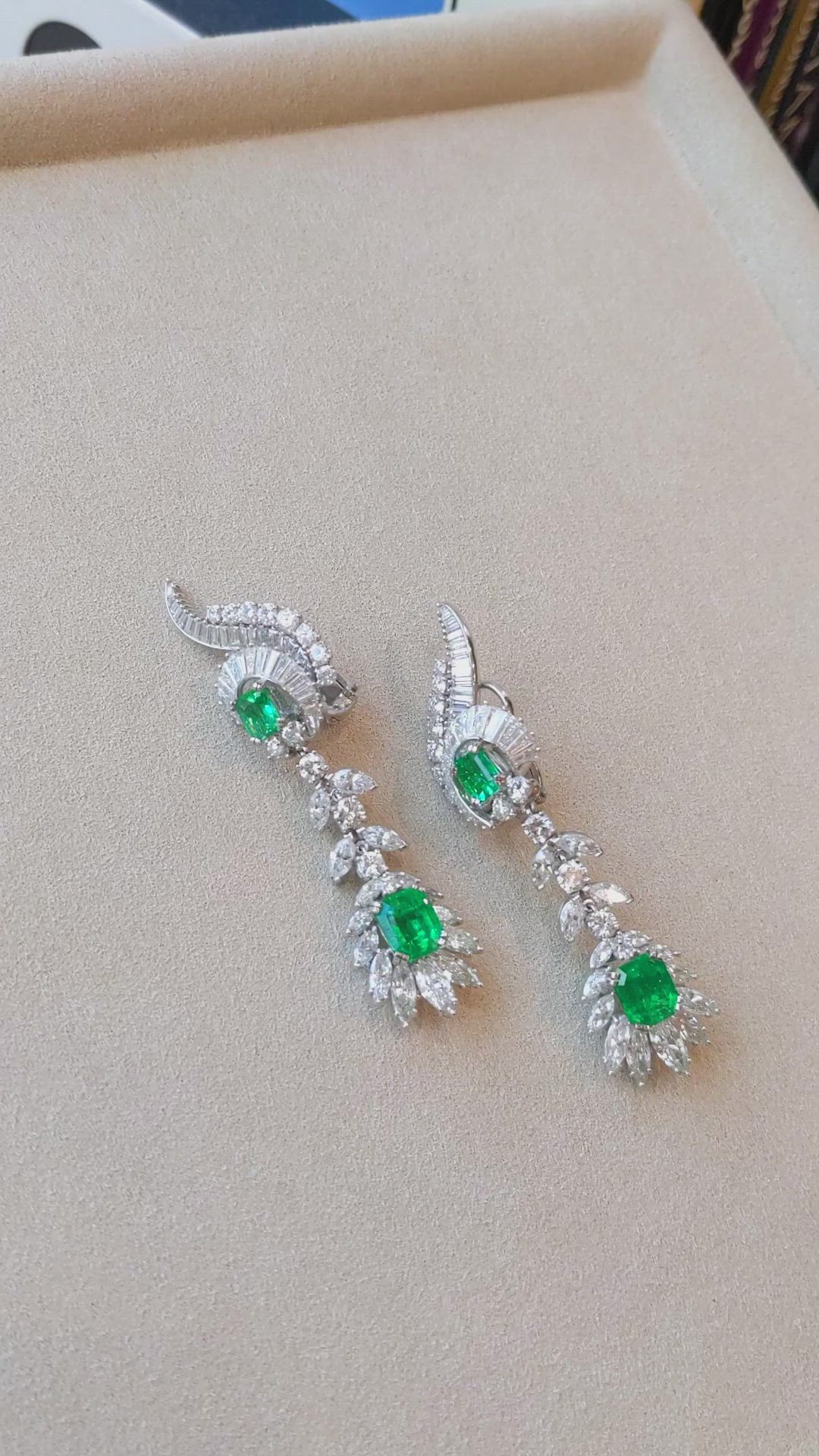 6.50 Ct.Tw. Emerald Natural Diamond Accent Stones Earrings, 14K White Gold Size Video