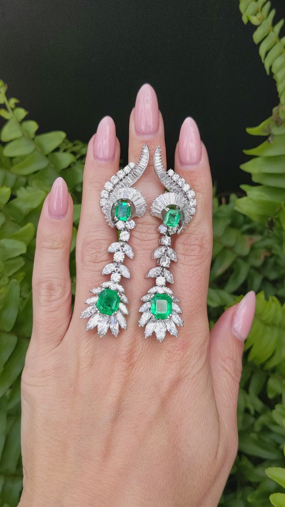 6.50 Ct.Tw. Emerald Natural Diamond Accent Stones Earrings, 14K White Gold Size Video