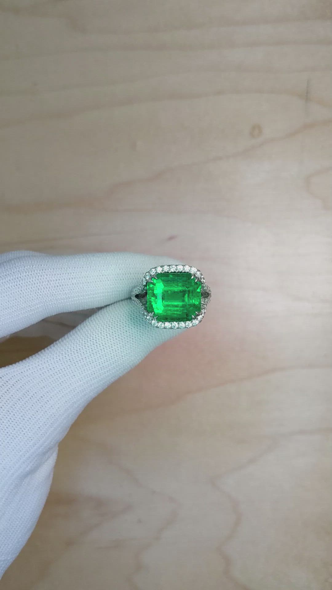 10.28 Ct. Emerald Natural Diamond Pave Ring, Platinum 950 Size Video