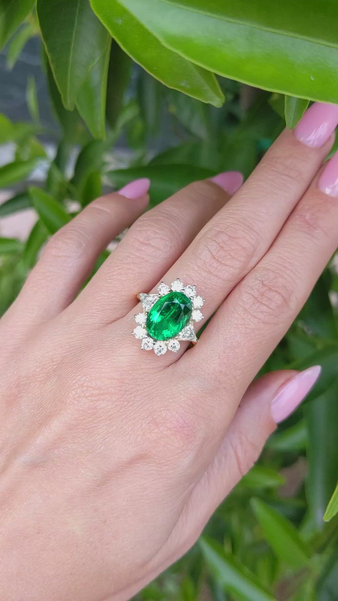 4.29 Ct. Emerald Natural Diamond Halo Ring, 18K Yellow Gold Size Video