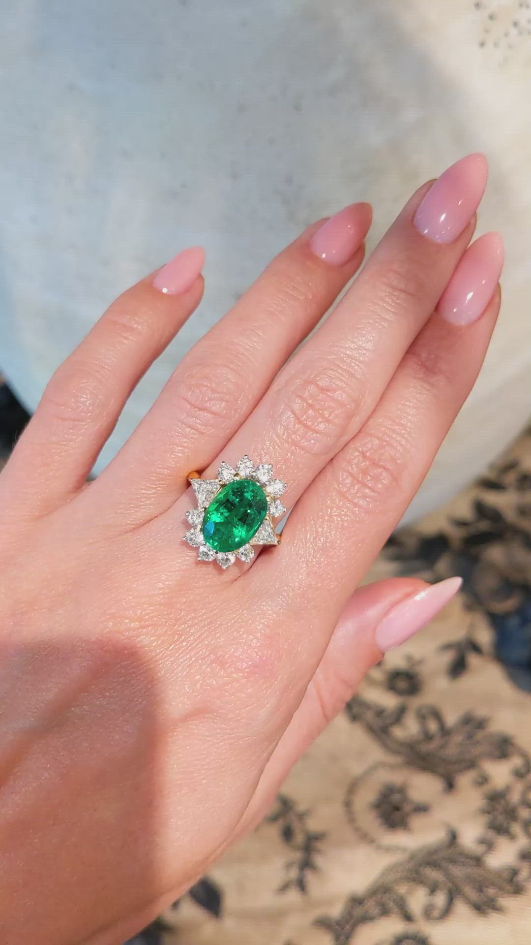 4.29 Ct. Emerald Natural Diamond Halo Ring, 18K Yellow Gold Size Video