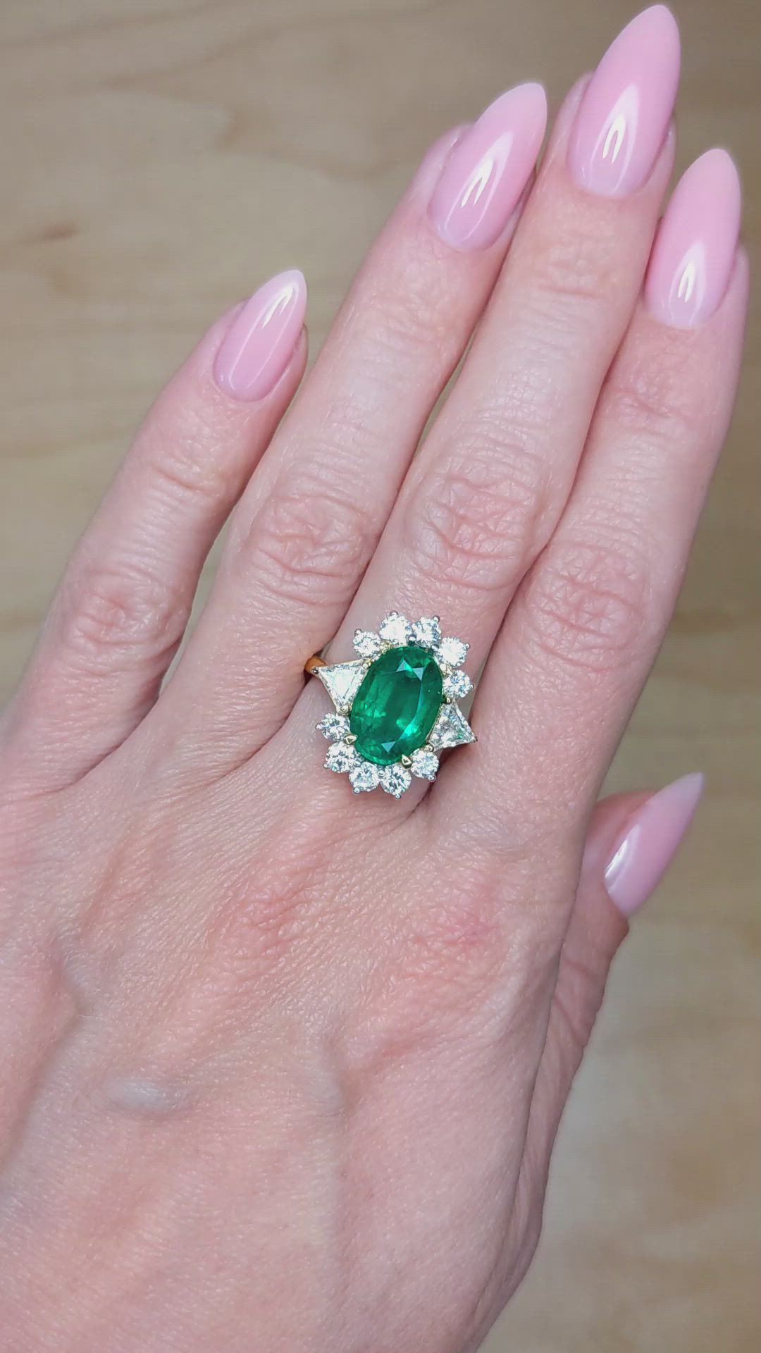 3.86 Ct. Emerald Natural Diamond Halo Ring, 18K Yellow Gold Size Video