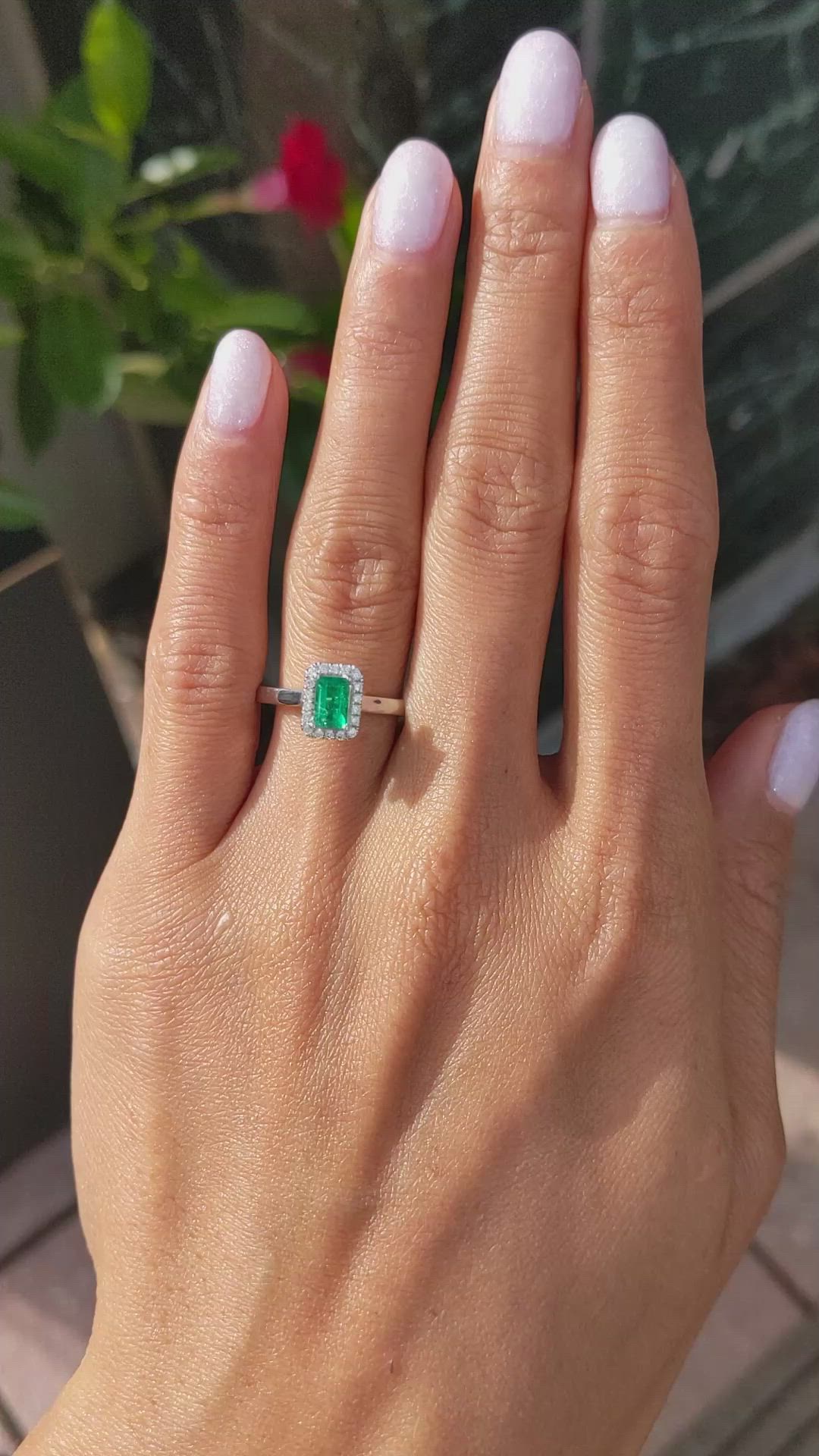 0.50 Ct. Emerald Natural Diamond Pave Ring, 18K White Gold Size Video