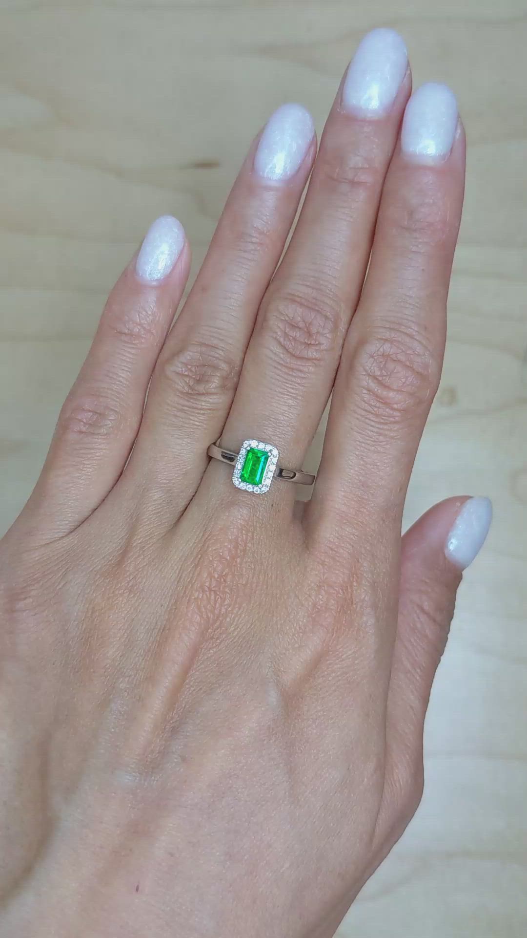 0.50 Ct. Emerald Natural Diamond Pave Ring, 18K White Gold Size Video