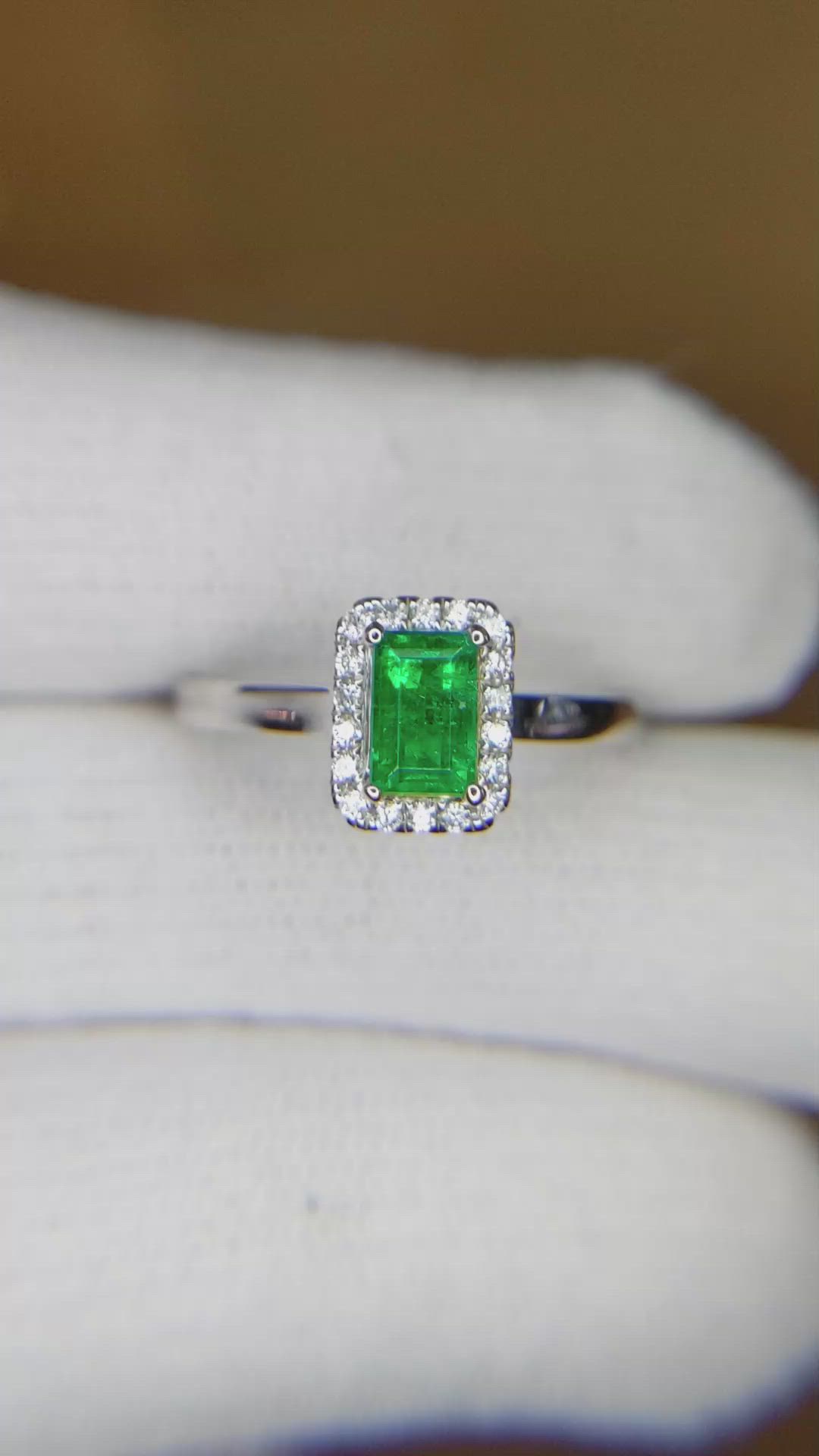 0.50 Ct. Emerald Natural Diamond Pave Ring, 18K White Gold Size Video