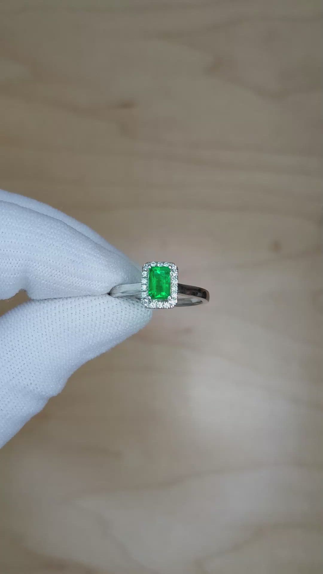 0.50 Ct. Emerald Natural Diamond Pave Ring, 18K White Gold Size Video