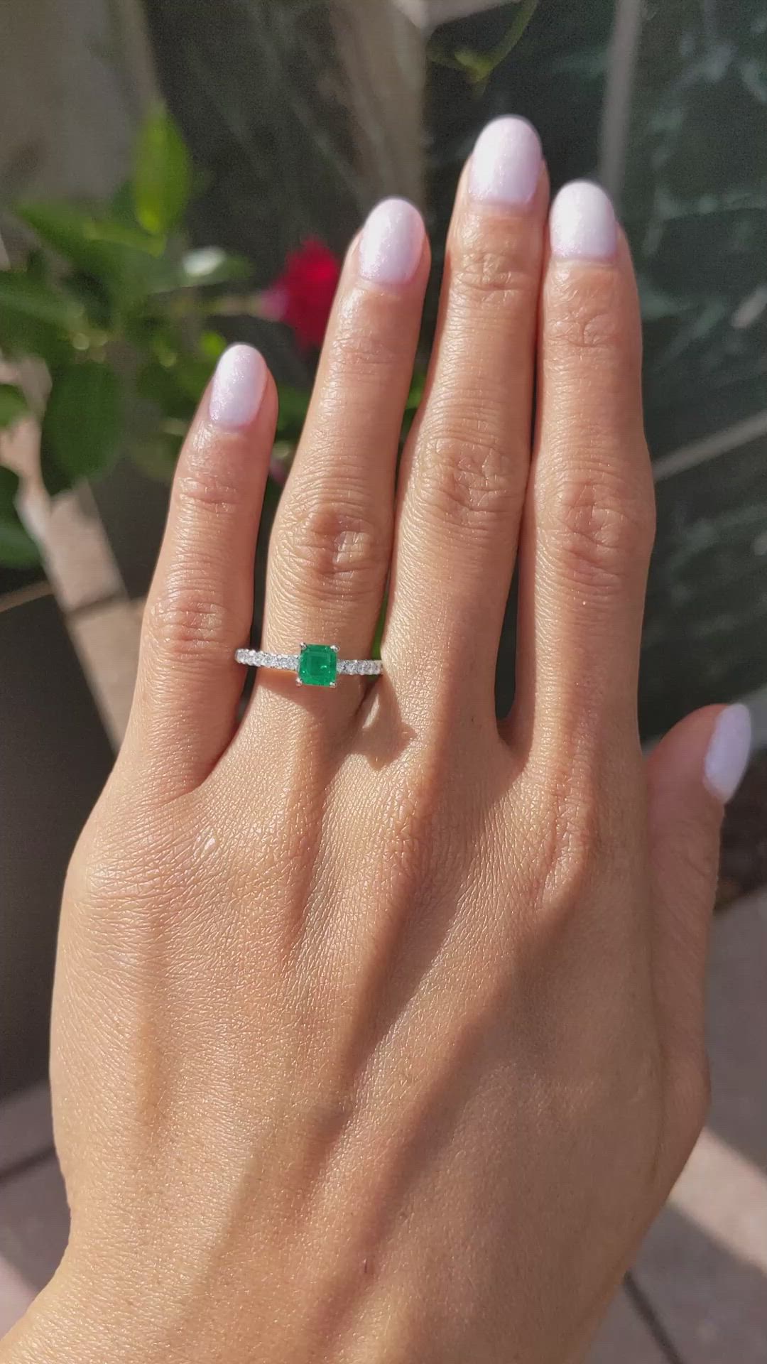 0.55 Ct. Emerald Natural Diamond Pave Ring, 18K White Gold Size Video