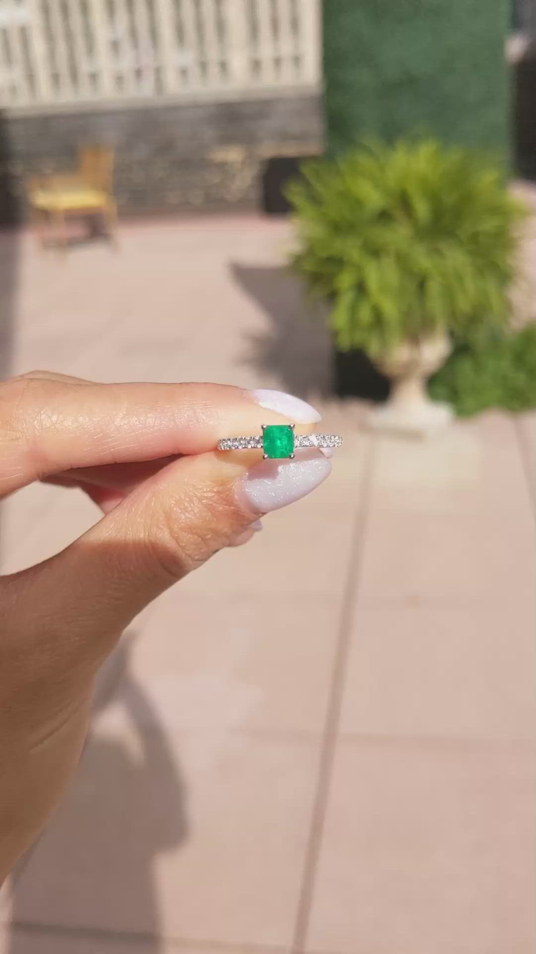 0.55 Ct. Emerald Natural Diamond Pave Ring, 18K White Gold Size Video