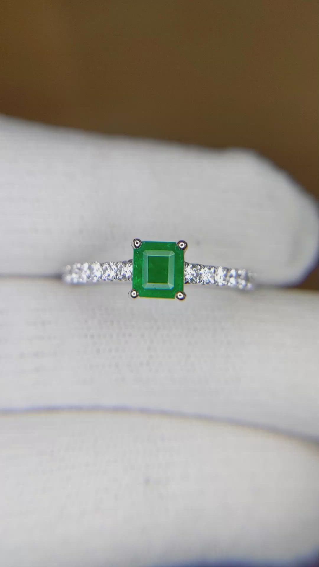 0.55 Ct. Emerald Natural Diamond Pave Ring, 18K White Gold Size Video