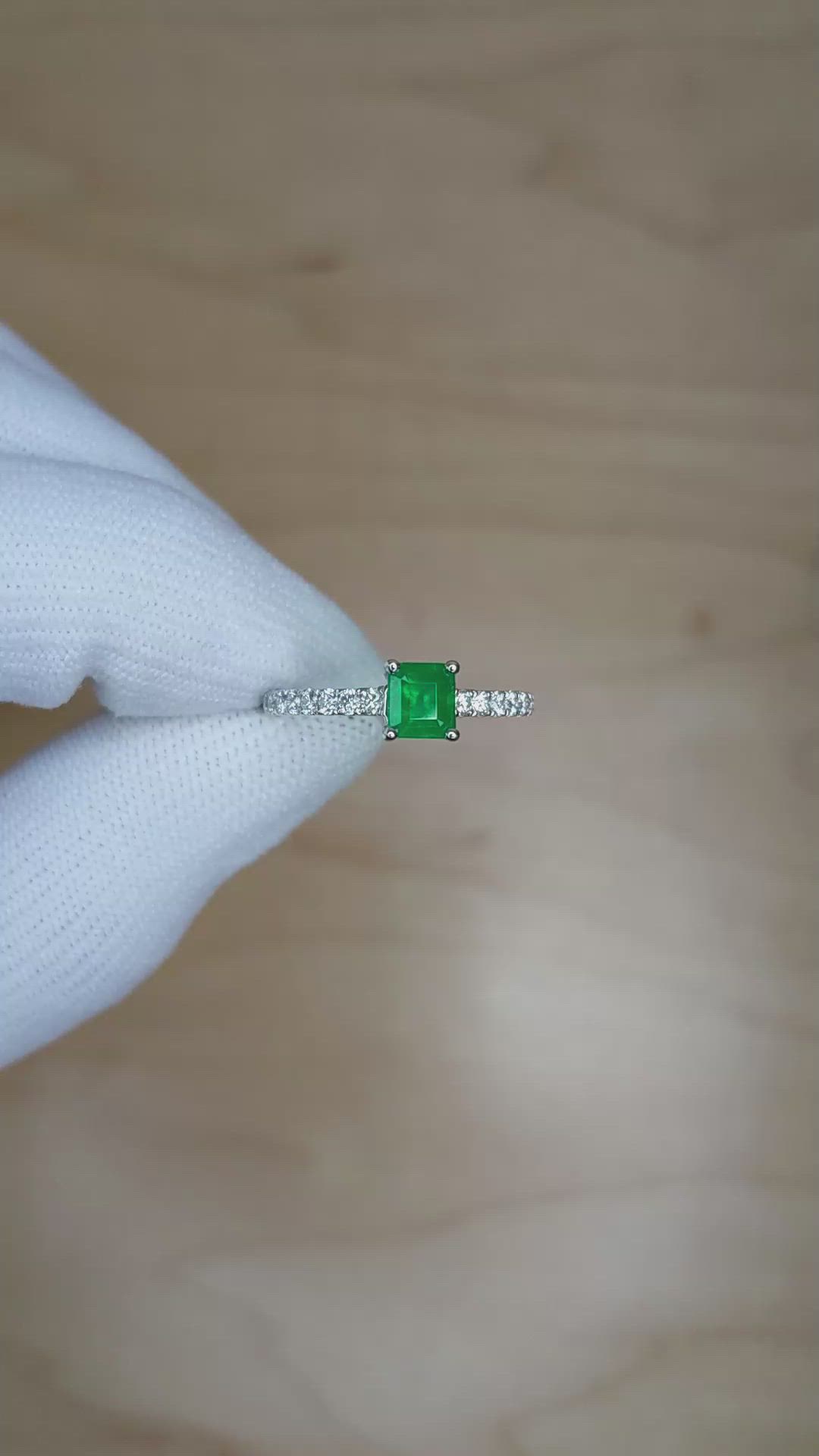 0.55 Ct. Emerald Natural Diamond Pave Ring, 18K White Gold Size Video