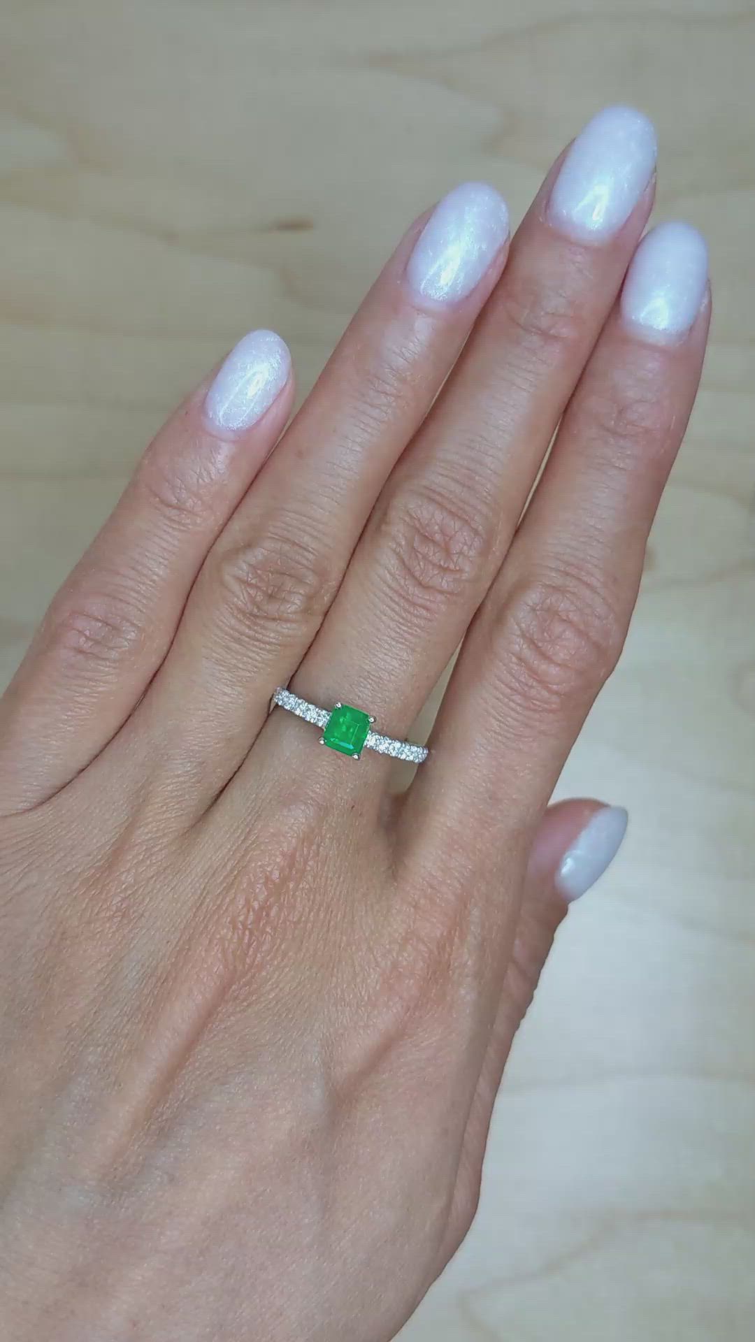 0.55 Ct. Emerald Natural Diamond Pave Ring, 18K White Gold Size Video