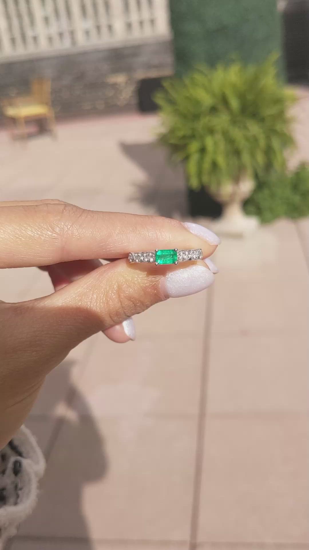 0.49 Ct. Emerald Natural Diamond Pave Ring, 18K White Gold Size Video