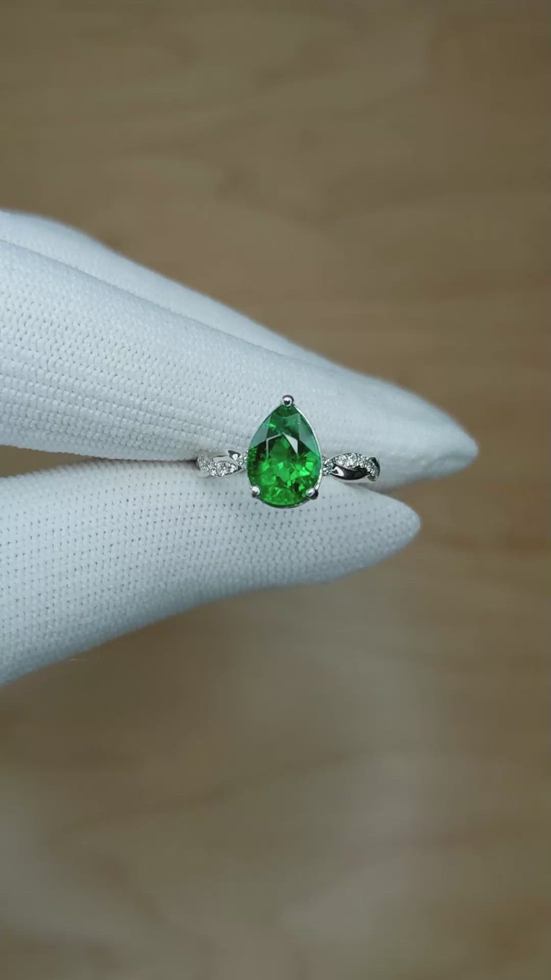 1.84 Ct. Emerald Natural Diamond Pave Ring, 18K White Gold Size Video