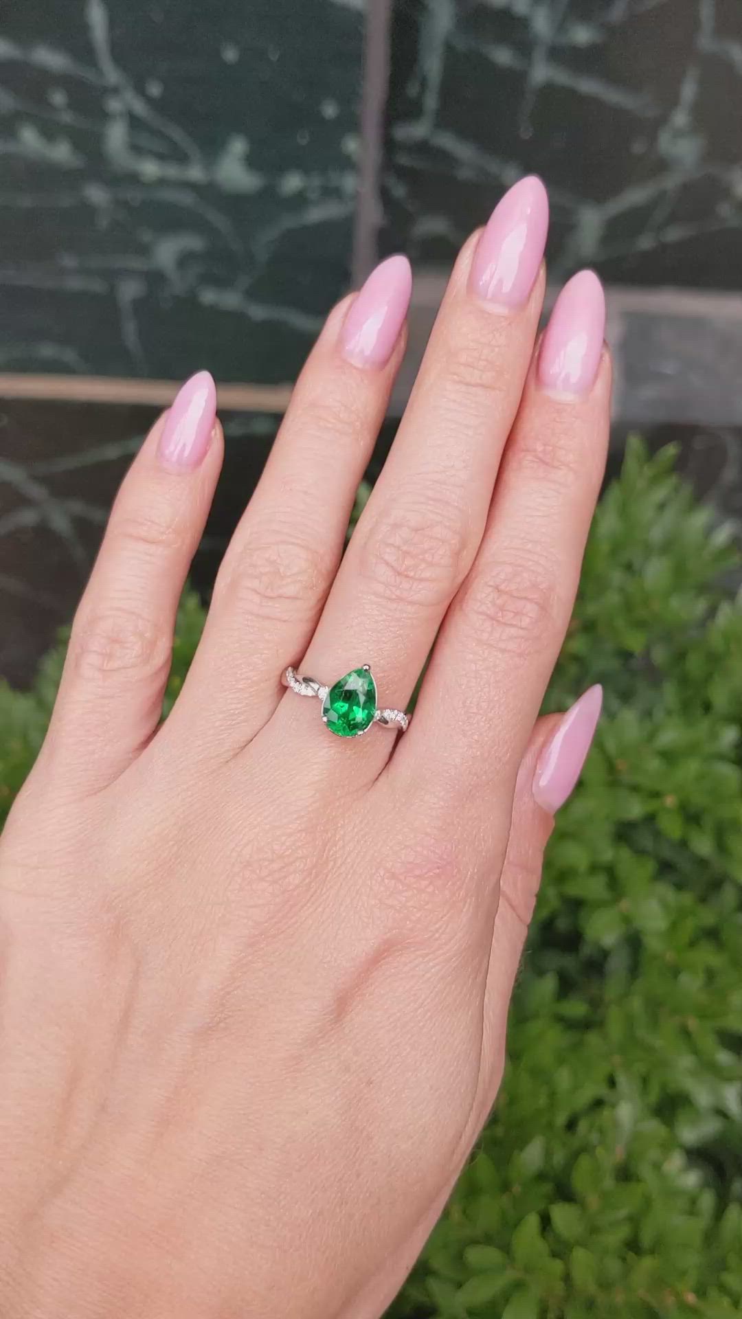 1.84 Ct. Emerald Natural Diamond Pave Ring, 18K White Gold Size Video