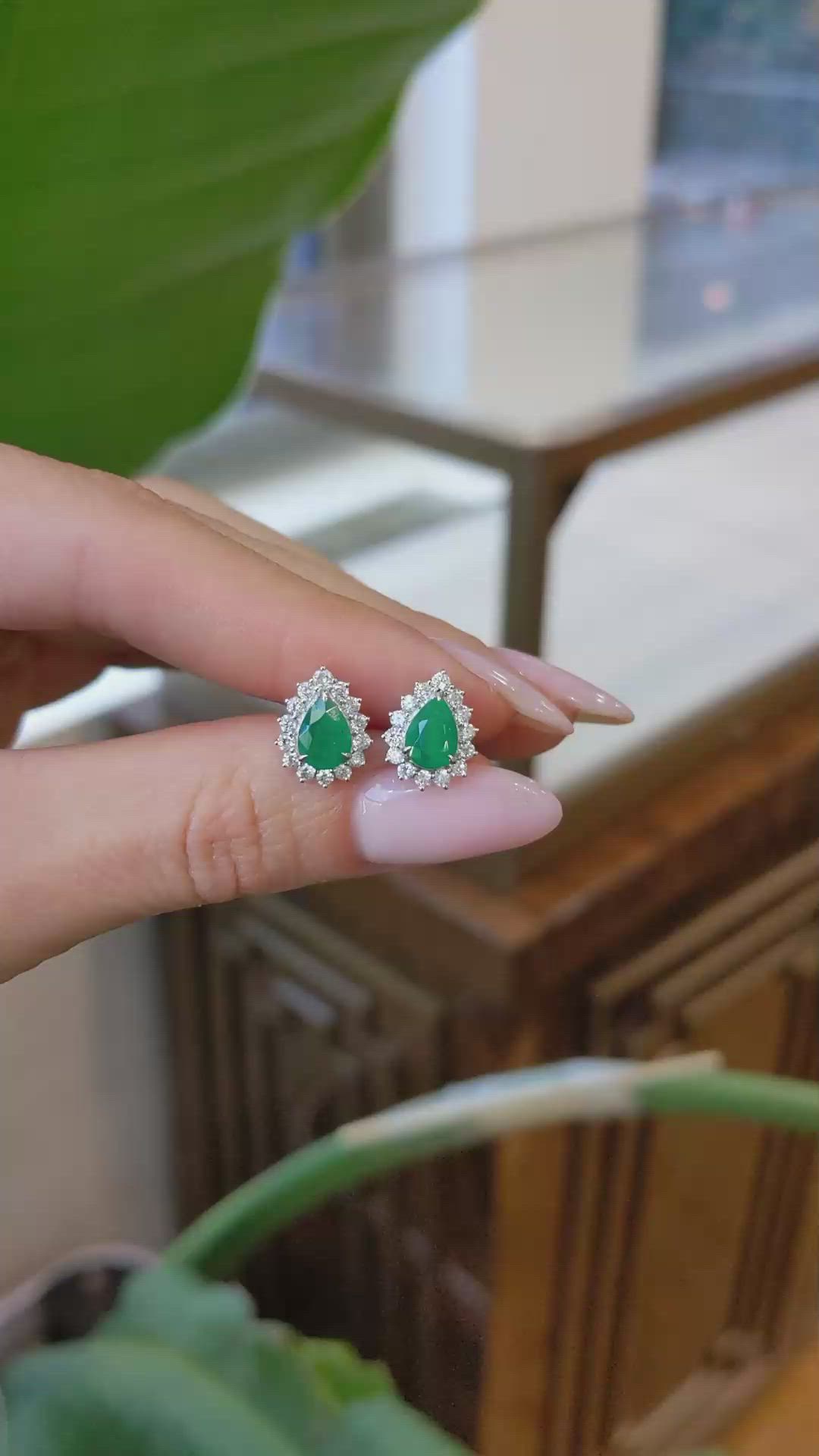 1.39 Ct.Tw. Emerald Natural Diamond Studs Earrings, 14K Yellow Gold Size Video