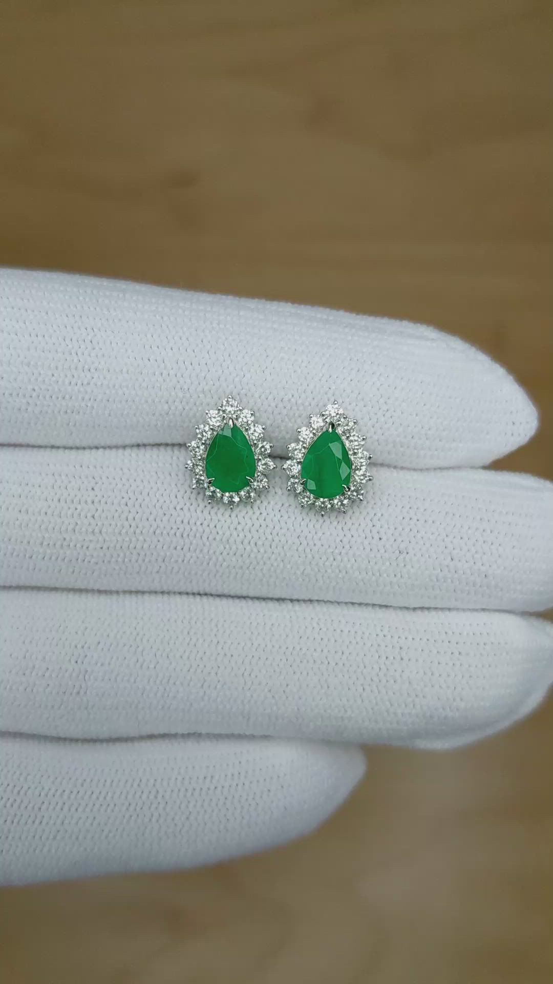 1.39 Ct.Tw. Emerald Natural Diamond Studs Earrings, 14K Yellow Gold Size Video