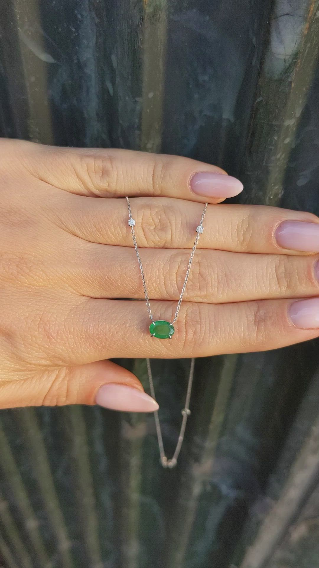 0.55 Ct. Emerald and Natural Diamond Accent Stones Necklace, 14K White Gold Size Video