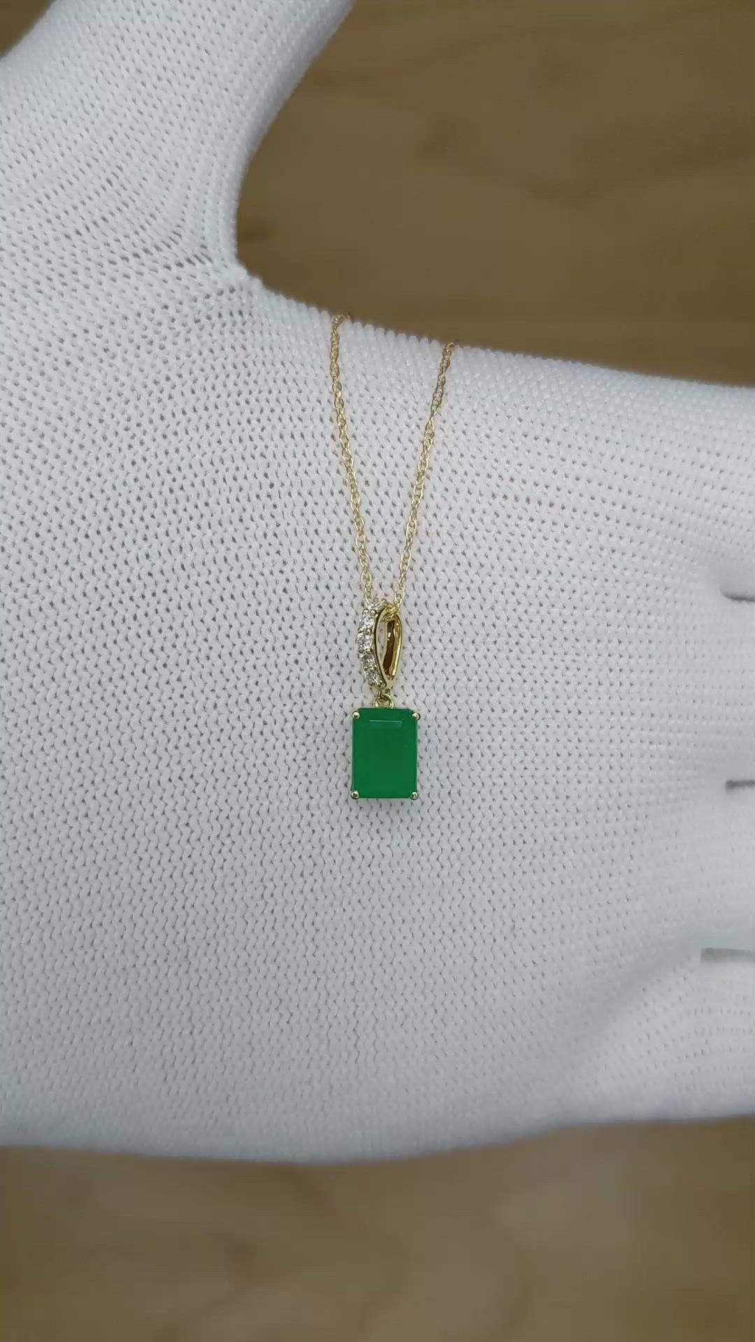 1.22 Ct. Emerald Natural Diamond Pave Necklace, 14K Yellow Gold Size Video