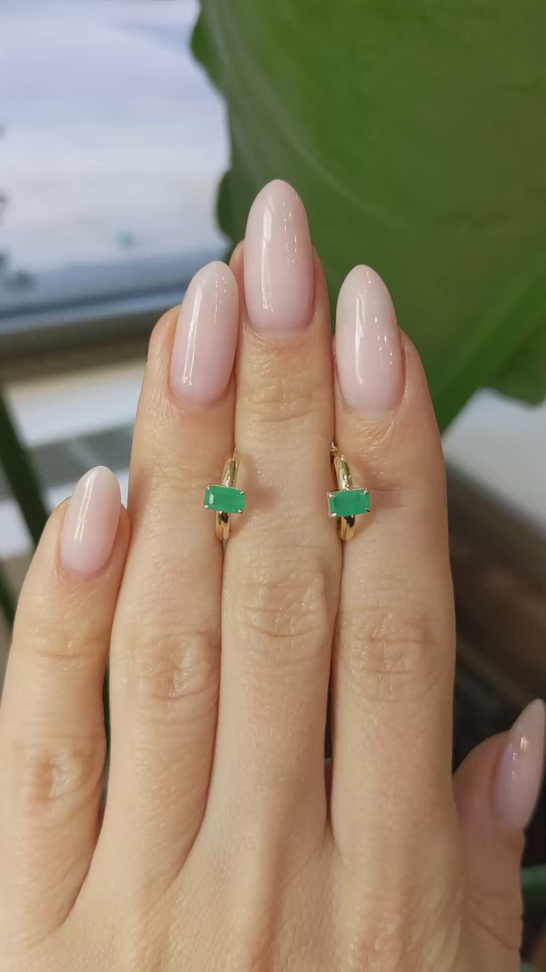 0.57 Ct.Tw. Emerald Hoops Earrings, 14K Yellow Gold Size Video