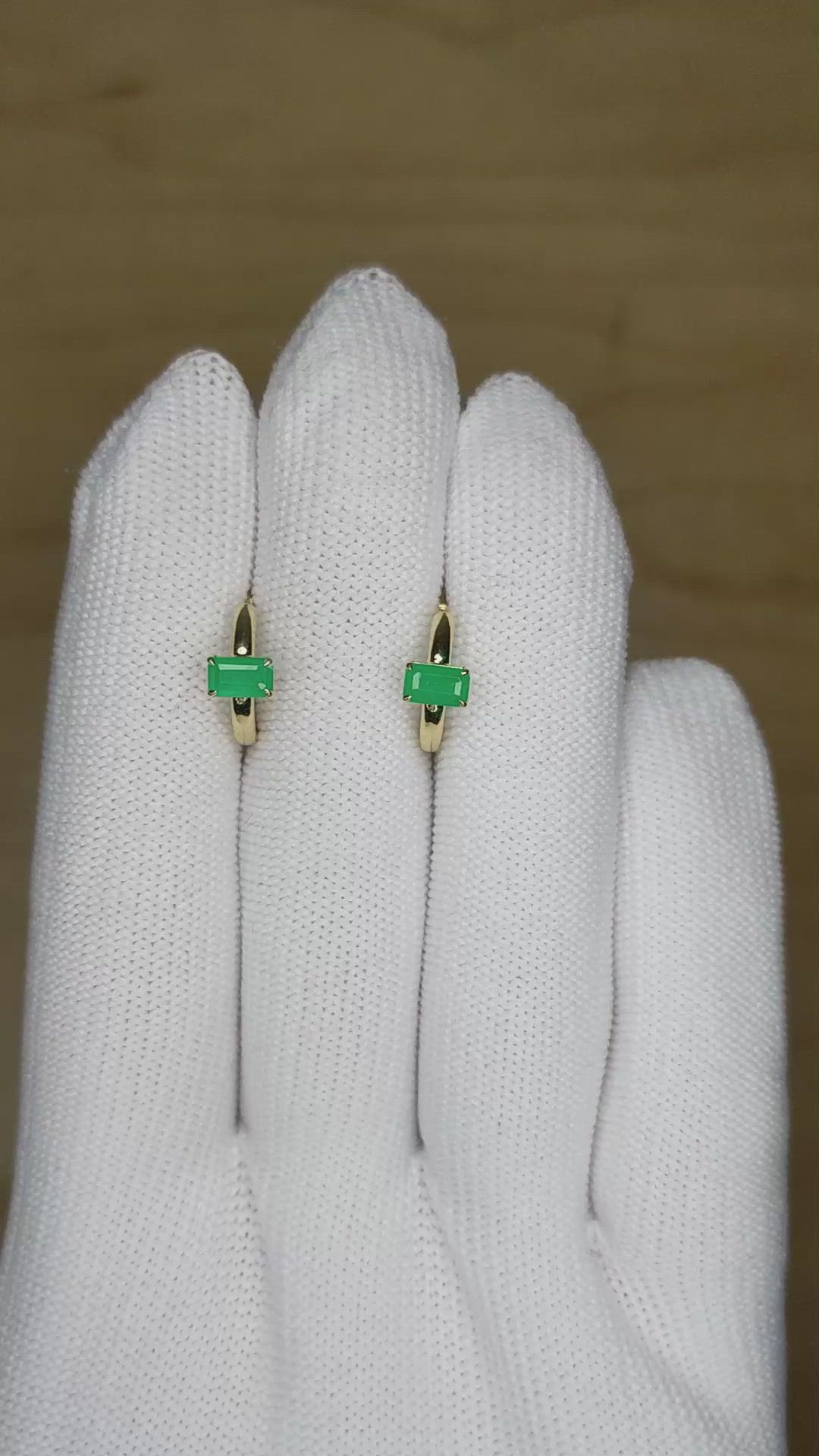 0.57 Ct.Tw. Emerald Hoops Earrings, 14K Yellow Gold Size Video