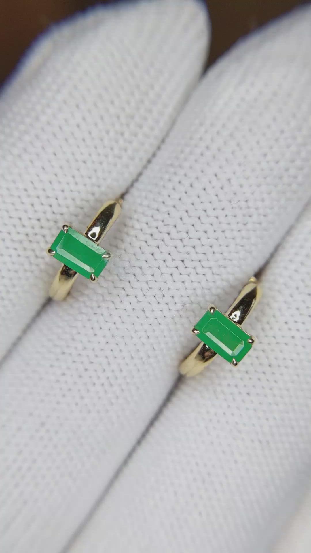 0.57 Ct.Tw. Emerald Hoops Earrings, 14K Yellow Gold Size Video