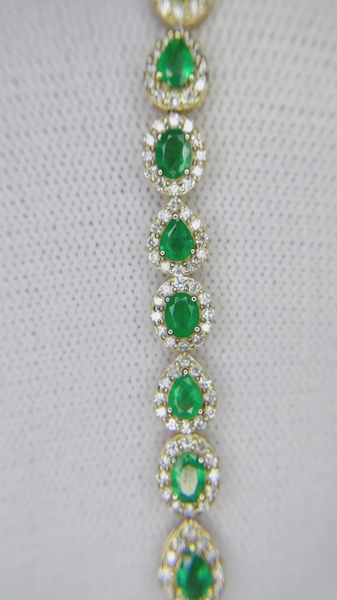 3.22 Ct.Tw. Emerald Natural Diamond Halo Bracelet, 18K Yellow Gold Size Video