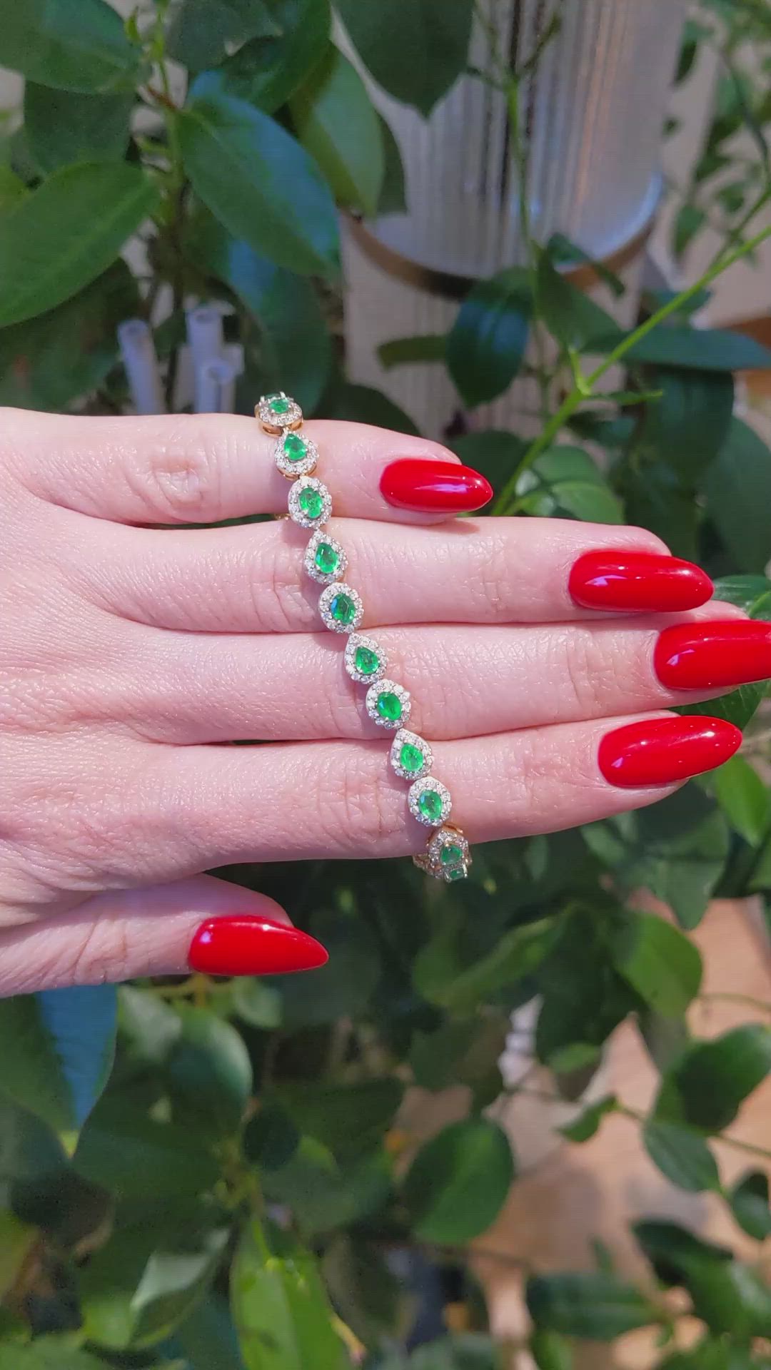 3.22 Ct.Tw. Emerald Natural Diamond Halo Bracelet, 18K Yellow Gold Size Video