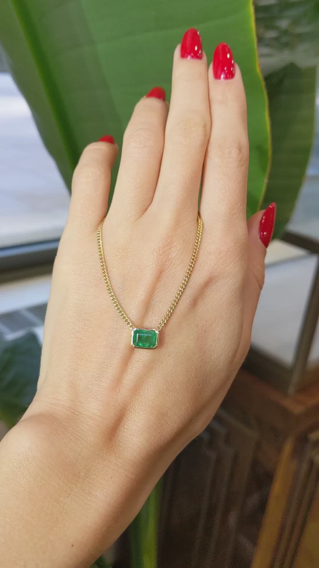 1.43 Ct. Emerald Bezel Necklace, 14K Yellow Gold Size Video