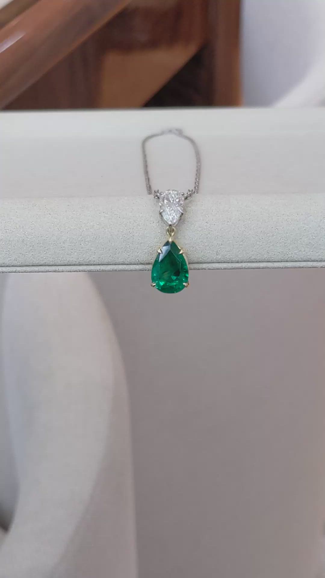 3.04 Ct. Emerald and Natural Diamond Accent Stones Necklace, Platinum & 18K Yellow Size Video