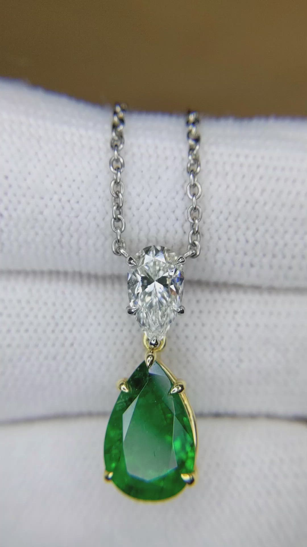 3.04 Ct. Emerald and Natural Diamond Accent Stones Necklace, Platinum & 18K Yellow Size Video