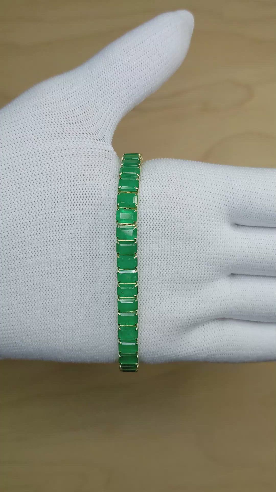 21.70 Ct.Tw.Total Carat Weight Emerald Tennis/Line Bracelet, 14K Yellow Gold Size Video