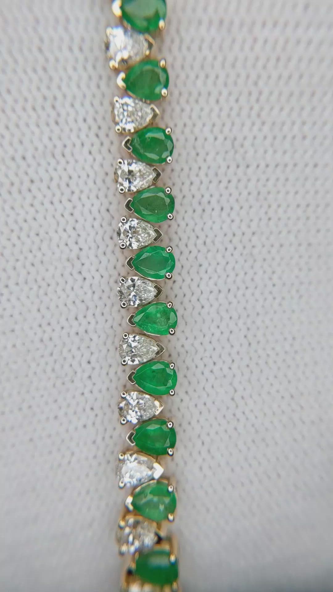 4.76&nbsp;Ct.Tw.Total Carat Weight Emerald and Natural Diamond Tennis/Line Bracelet, 14K Yellow Gold Size Video